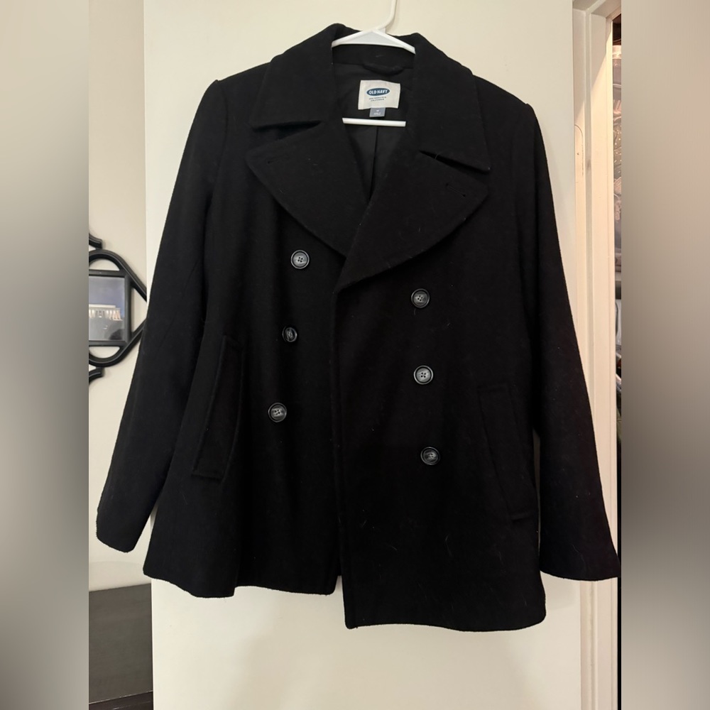 Black Stylish Hip Length Pea Coat Jacket from Old Navy size Medium!